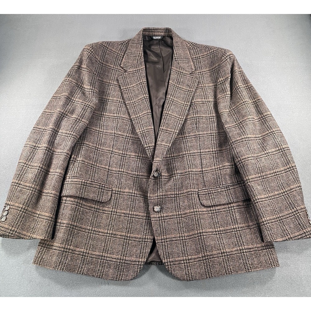 Mark Alexander Sport Coat Jacket 46L Brown Classic Plaid Soft Tweed Wool Blazer